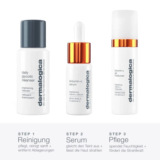 Dreistufige Hautpflege Daily Brightness Boosters | Vitamin-C-Pflegeset-Sortiment mit einem Reinigungsmittel, einem Serum und einer Feuchtigkeitscreme von für täglichen Glanz.