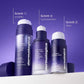 Drei Dermalogica-Hautpflegeprodukte, darunter die Phyto Nature Lifting Eye Cream, werden vor violettem Hintergrund präsentiert. Die deutschen Beschriftungen lauten: Schritt 1: Straffen, Schritt 2: Anheben mit Lifting-Effekt und Schritt 3: Hydratisieren.
