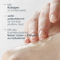 Hand drückt eine durchsichtige Creme oder ein Serum auf den Handrücken, Angaben zur Wirkung des Produkts sind im Bild enthalten.