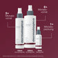 Drei Größen Antioxidant HydraMist Flaschen (30ml, 150ml, 250ml) mit Anwendungsdauer sind vor einem bordeauxroten Hintergrund abgebildet. Erlebe antioxidativen Schutz und straffende Wirkung für deine Haut.