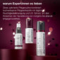 Drei Hautpflegeprodukte aus dem „Expert Protect + Renew Set“ werden vor einem violetten Hintergrund präsentiert. Deutsche Textangaben heben ihre Anti-Aging-Wirkung (Hautalterung) und ihre feuchtigkeitsspendenden Eigenschaften hervor, darunter die Wirksamkeit eines Retinol-Serums für jugendliche, mit Feuchtigkeit versorgte Haut.