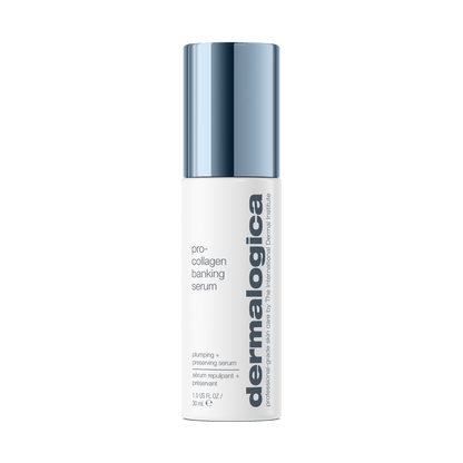  Pro-Collagen Bankserum-Flasche auf grünem Hintergrund.
