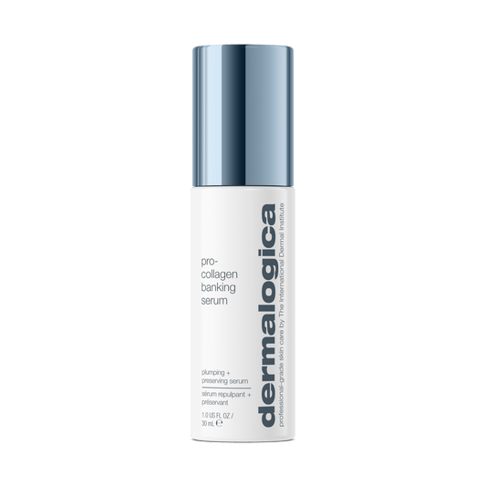  Pro-Collagen Bankserum-Flasche auf grünem Hintergrund.
