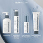 Vier Hautpflegeprodukte von Dermalogica – PreCleanse, Magnetic[+] Afterglow Cleanser – Review, Pro-Collagen Banking Serum mit Hyaluron und Skin Smoothing Cream – werden vor einem hellen Hintergrund für die ultimative Hautfeuchtigkeit präsentiert.