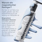 Eine Flasche Magnetic[+] Afterglow Cleanser ist von blauen Flüssigkeitsspritzern umgeben, die die Vorteile von Hyaluron und Hautfeuchtigkeit hervorheben. Produktdetails und Vorteile werden auf Deutsch angezeigt.