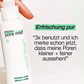 Eine Hand hält eine Flasche des Produkts "micro-pore mist" von "" mit sichtbarem Text, der die Vorteile des Produkts beschreibt.