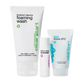Drei Hautpflegeprodukte nebeneinander angeordnet: Foaming Wash, Breakout Clearing Booster und Cooling Aqua Jelly.