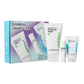 Breakout Clearing Kit von mit verschiedenen Hautpflegeprodukten: Schaumreiniger, Booster und Feuchtigkeitsgel.